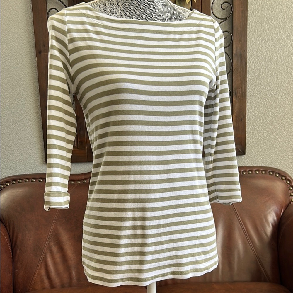 Esprit Striped Boatneck Top - Olive green and cream
